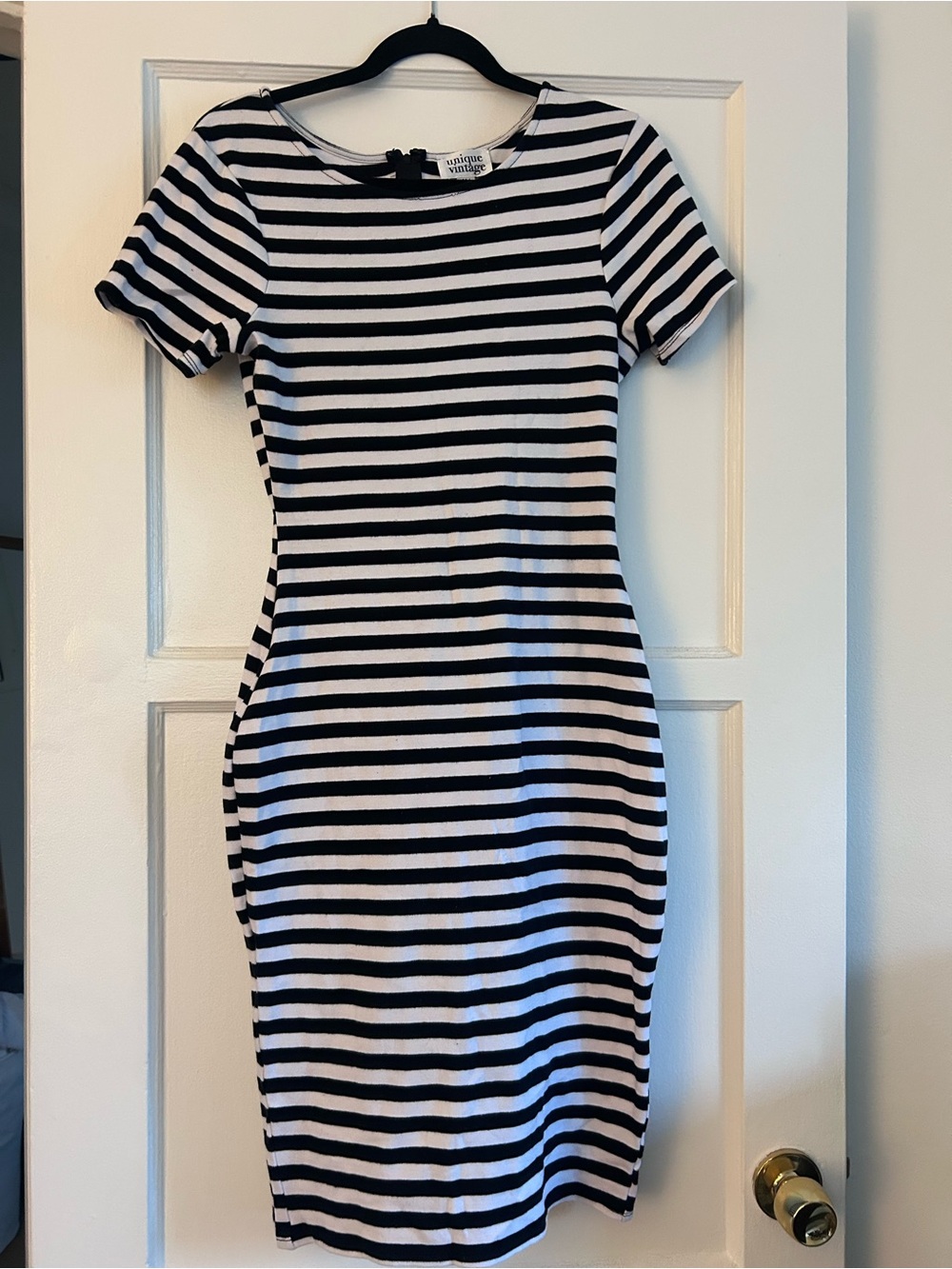 Unique Vintage Black and White Striped Pencil Dress